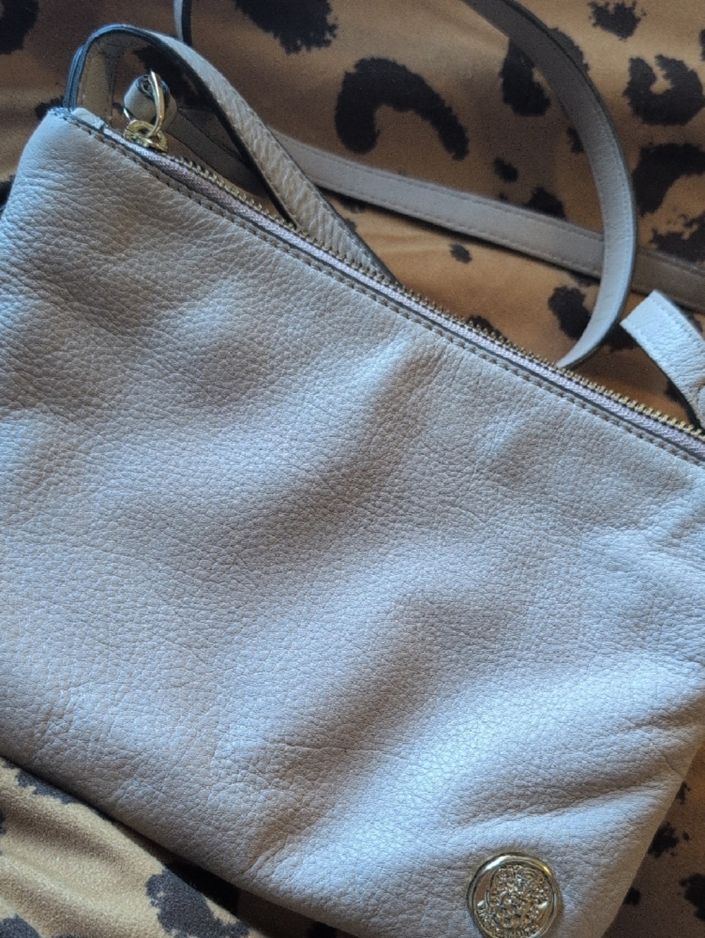 Vince Camuto Pebbled Leather Crossbody Bag in Light Blush with Gold Accent - Picture 9 of 10